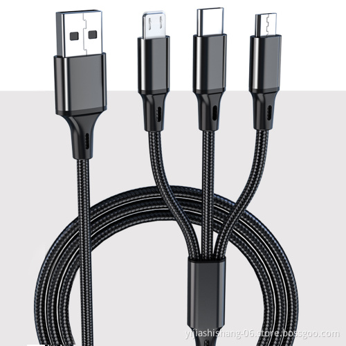 Yijiashishang Factory Hot Sale Nylon Material Multi-port Data Line 3 In 1 USB Charging Cable Custom Logo